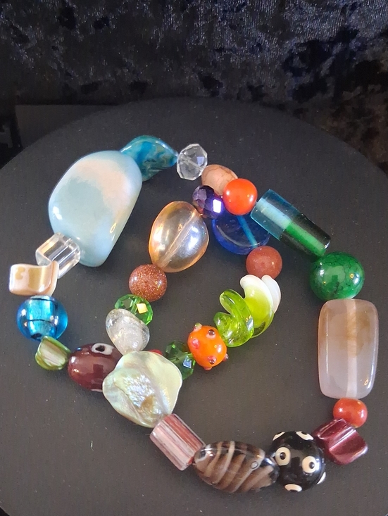 Hand Crafted Jewelry - Multicolor Glass Bead Stretch Bracelet - Colorful Women’s Jewelry